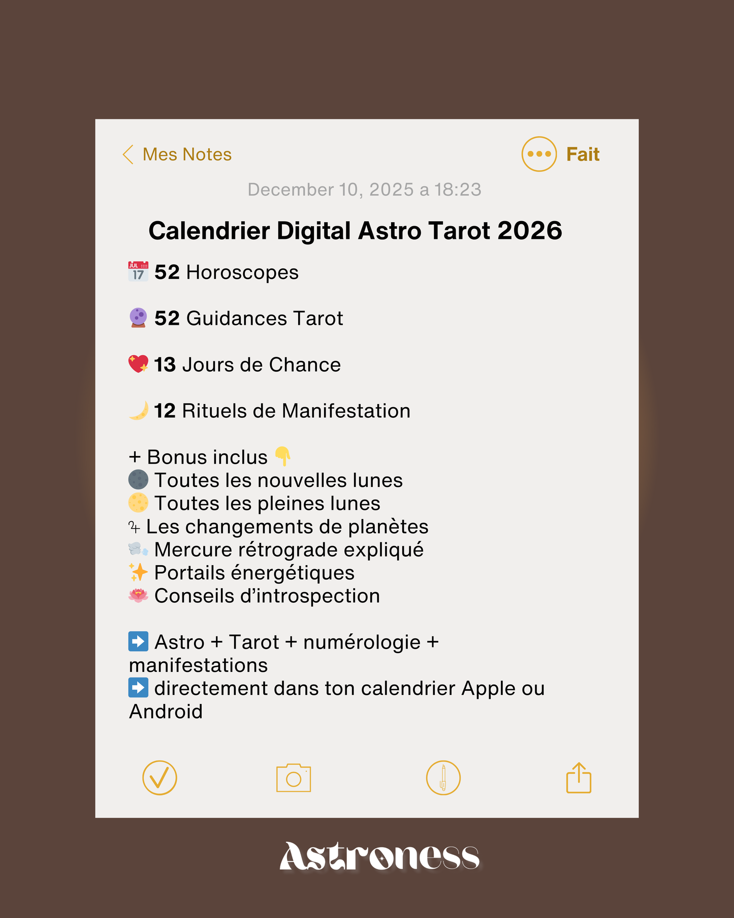 Calendrier digital astrologique 2026